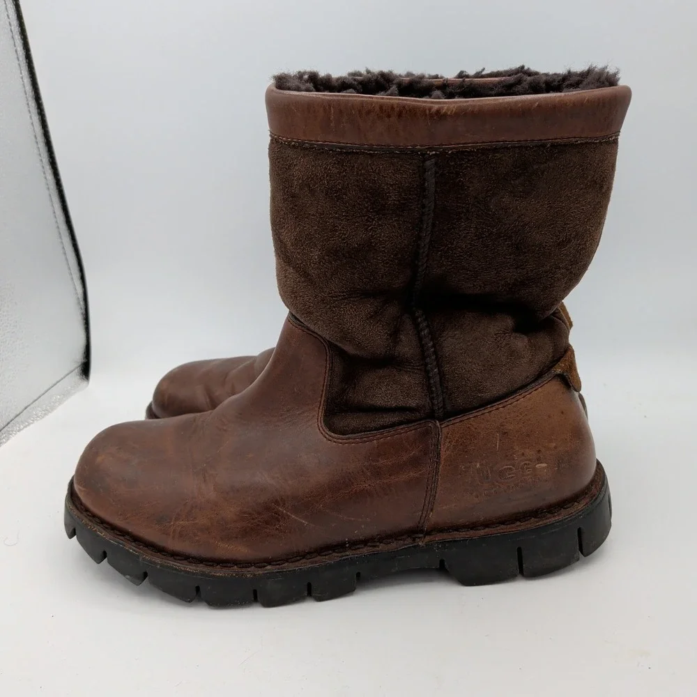 UGG Australia Beacon Brown Leather Sheepskin Winter Snow Boots Mens 11 S/N 5485